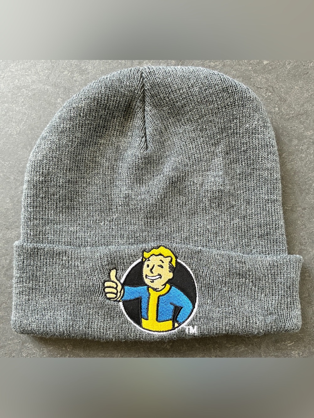 Vault Boy Embroidered Gray Knit Beanie Hat